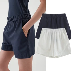 Withered British Fashion Ladies Boyfriend Style Cotton Bermuda Solid Simple Commuter Casual Shorts Women