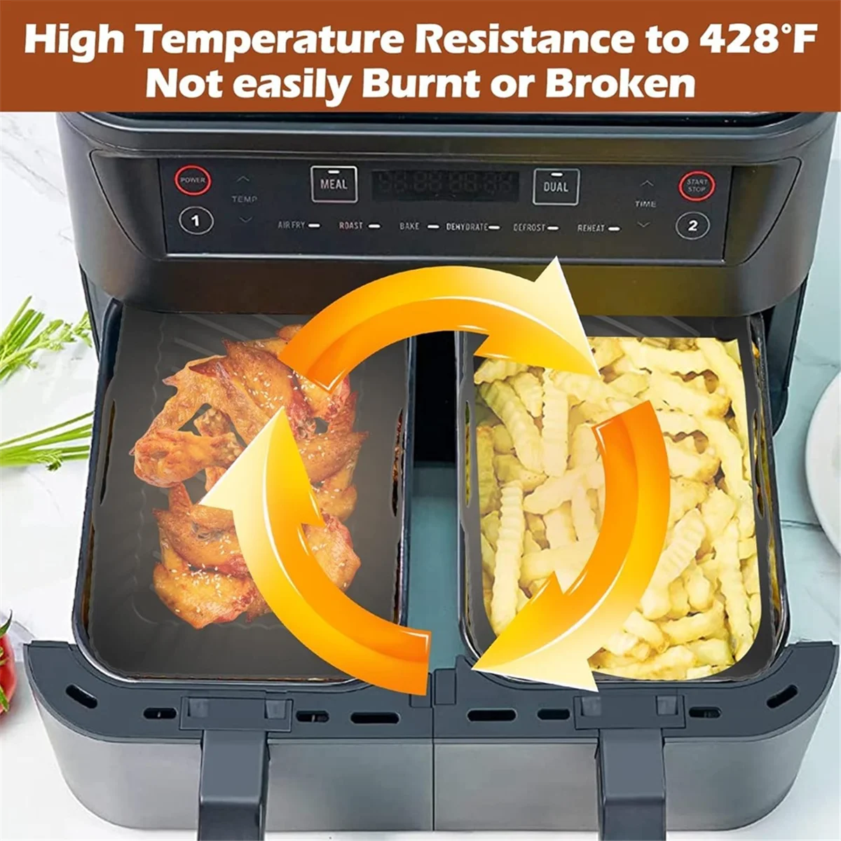 2PCS Air Fryer Silicone Liners for Ninjia DZ401 DZ550 Dual Air Fryer Reusable 10QT Non-Stick AirFryer Basket Accessories CX