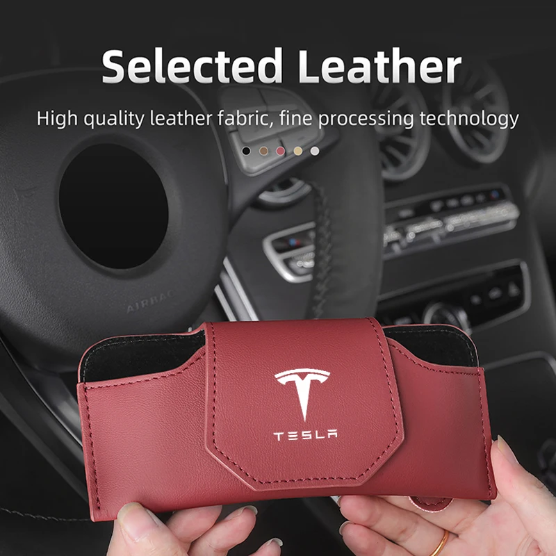 Magnetic Leather Car Sun Glasses Visor Case Storage Holder For Tesla Model 3 Y S X 2021 Roadster Cybertruck Juguete