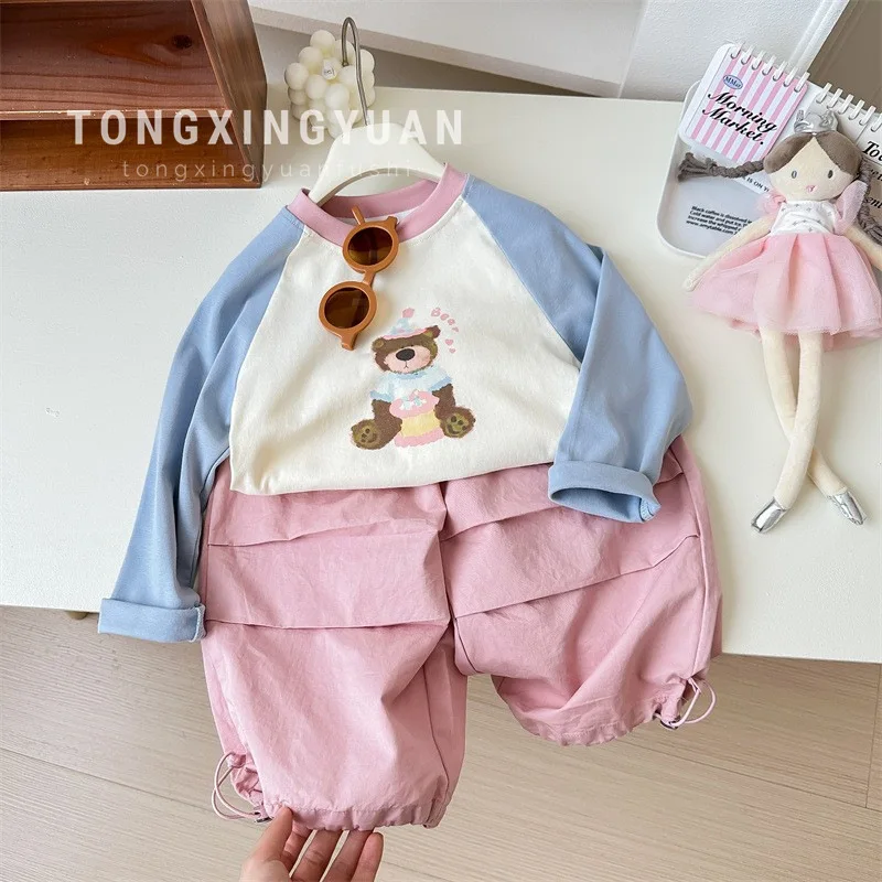 

Girls Spring Autumn Set2024New Western Style All-Matching Sweet Cool Casual Children Overalls