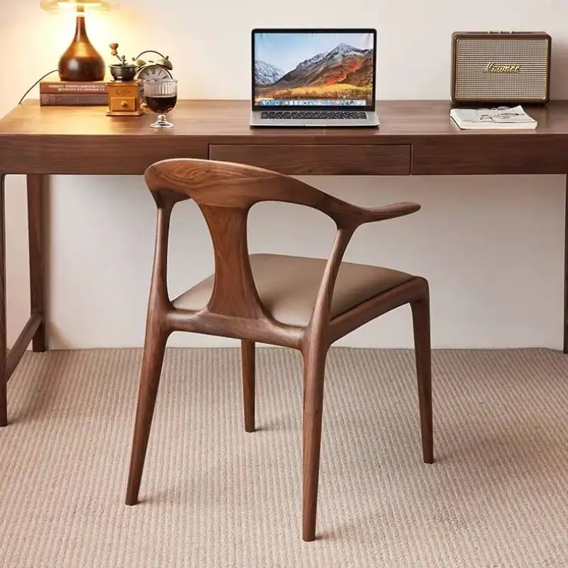 

Minimalist Dark Brown Dining Chairs Rustic Unique Solid Wood Party Dining Chairs Arm Designer Sedia Pranzo Kitchen Furniture