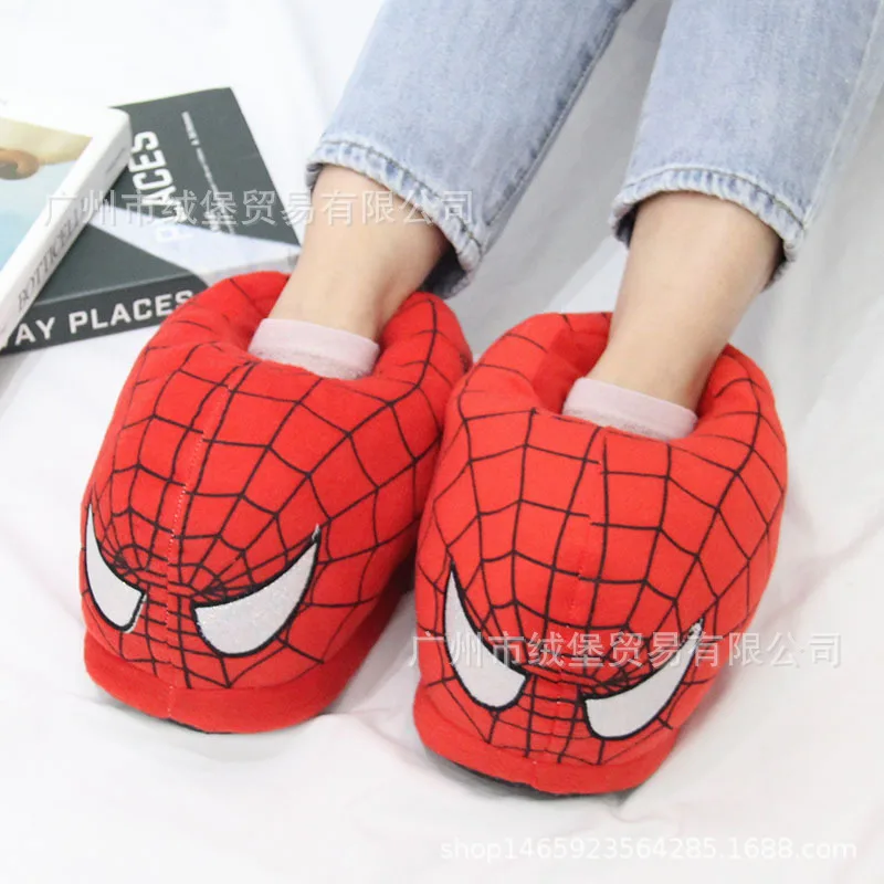 Marvels Spidermans Plush Cotton Slippers Men Anime Cotton-padded Shoes Winter Warm Outdoor Home Slippers Adult Gift Hot Sales