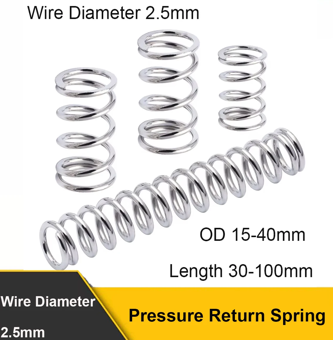 1Pcs Wire Diameter 2.5mm Spring Steel Compression Shock Absorption Pressure Return Spring OD 15-40mm Length 30-100mm Ni-Plating