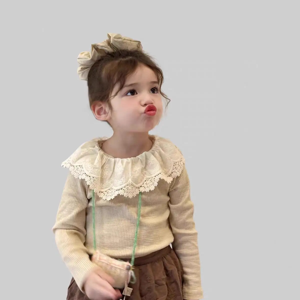 

2025 Autumn New Girls Lace Collar Bottoming Shirts Solid Children Long Sleeve T Shirts Baby Girl Cotton Soft Tops Kids Clothes