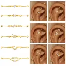 AIDE 925 Sterling Silber Spezielles neues Design Industrieller Piercing-Langhantel-Kettenohrring Tragus-Knorpel Übertriebener Schmuck 1 Stück