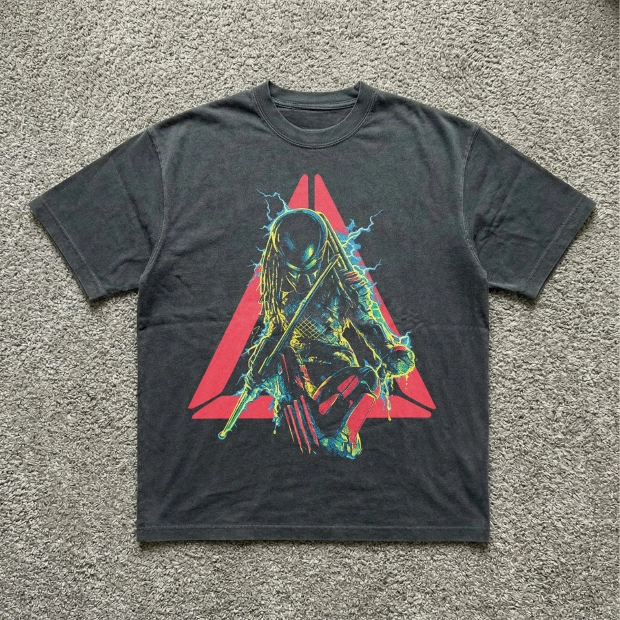 80's Movie T-Shirt, Retro Cult Classic Action Film Predator Monster Graphic Tee Unisex Street Style, Loose Fit, Casual Summer