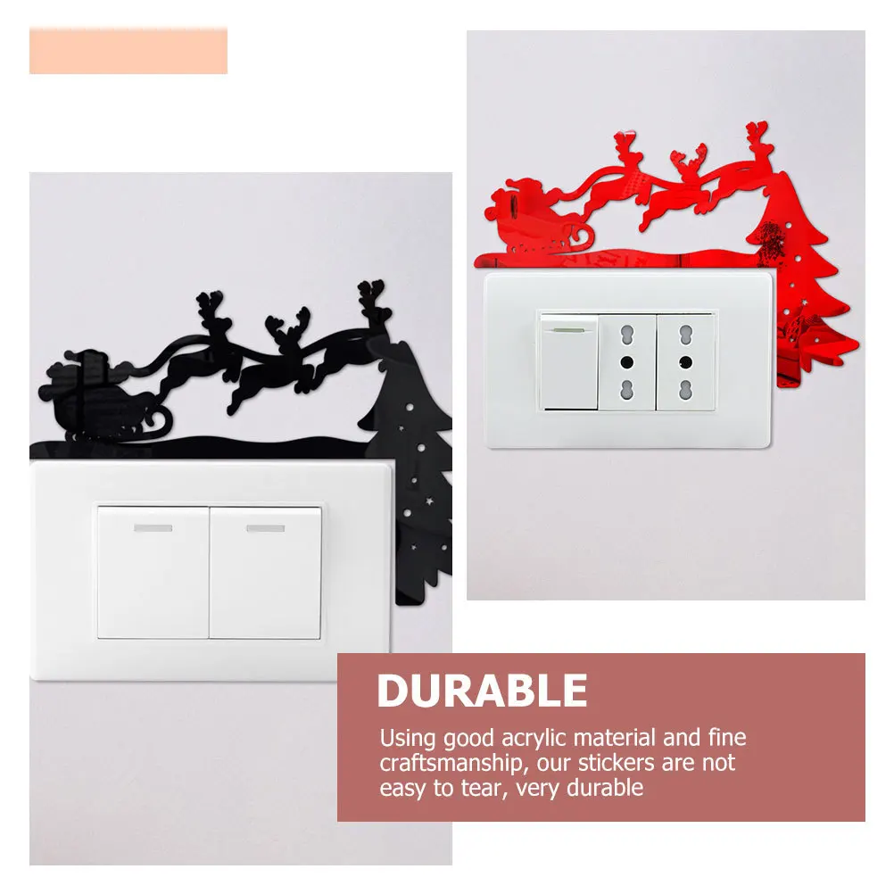 4Pcs Santa Elk Christmas Wall Stickers Acrylic Removable Light Switch Decals Xmas Holiday Decor Christmas Light Sticker