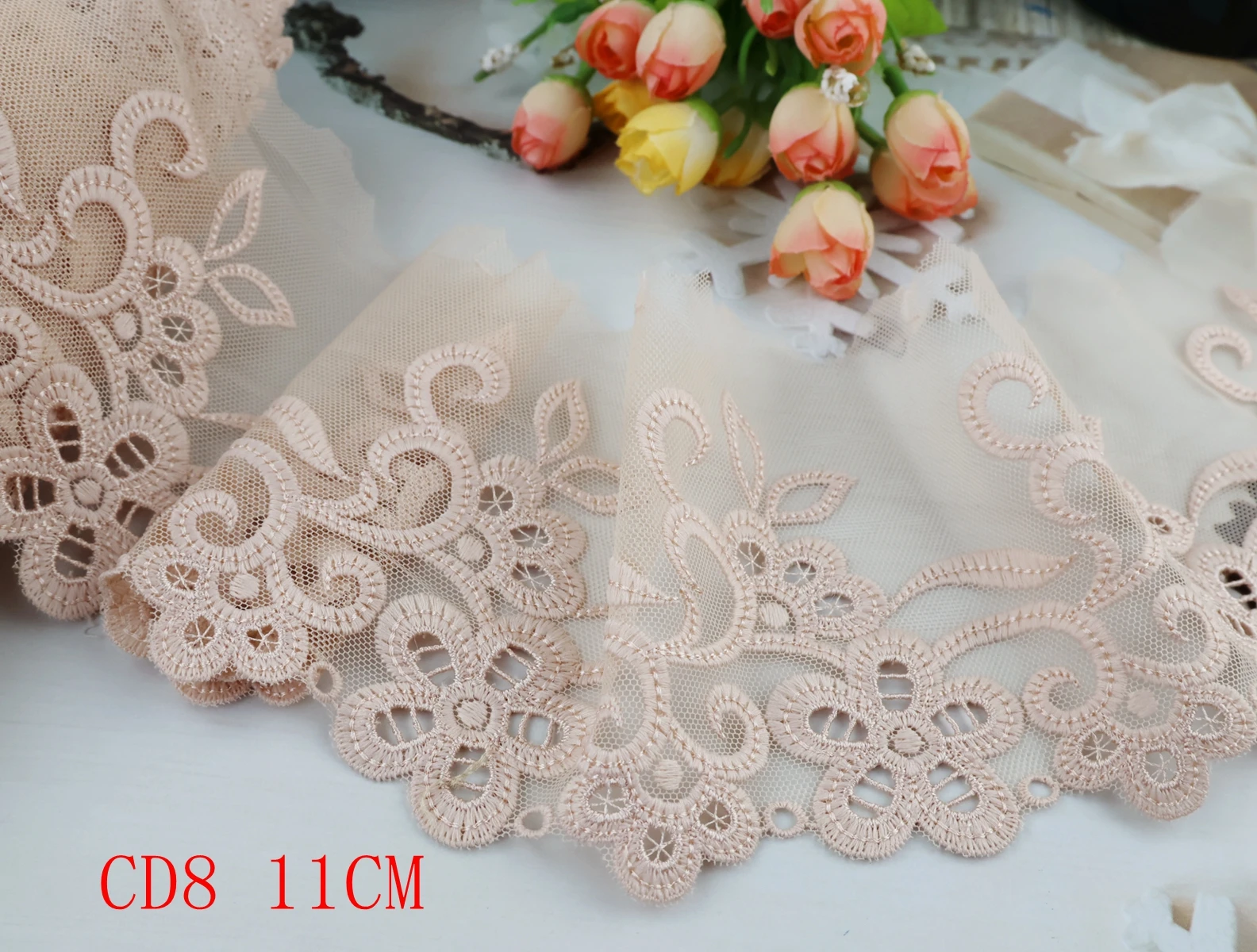 Wholesale Lot 1 Yards Delicate Embroidered flower Pink/Purple/Red/White/Black tulle lace trim DIY/sewing/Wedding Lace 03