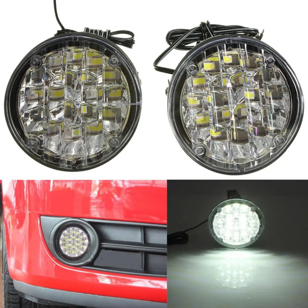 

Pair Car White LED Daytime Driving Light DRL 12V Waterproof Auto Fog Light Exterior Headlight for Truck Trailer RV Camper Lorry