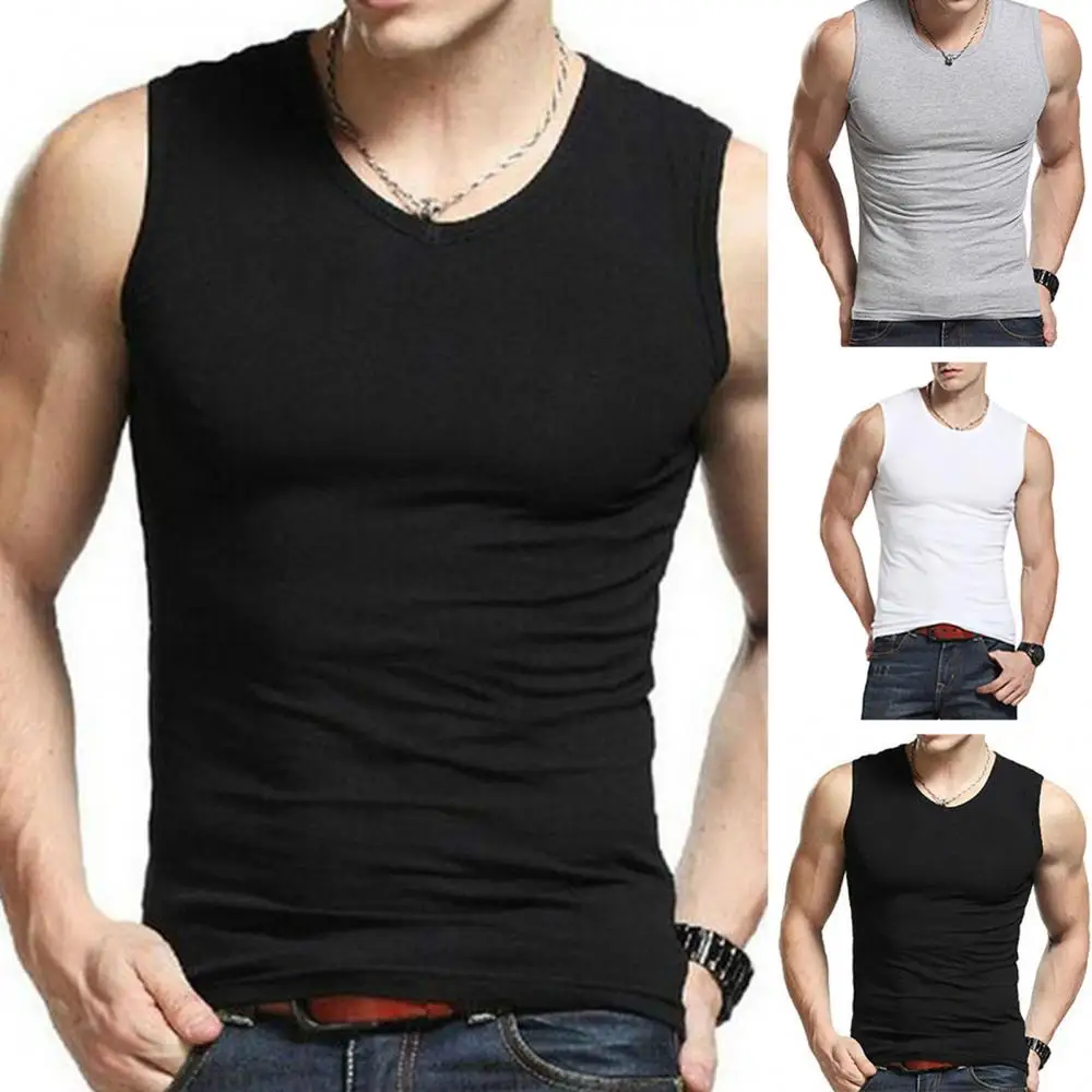 2021 Fashion Men Solid Color Casual Sport T Shirt Sleeveless Round Neck Vest Slim Fitness Tank Top Undershirt Men\'s Clothing