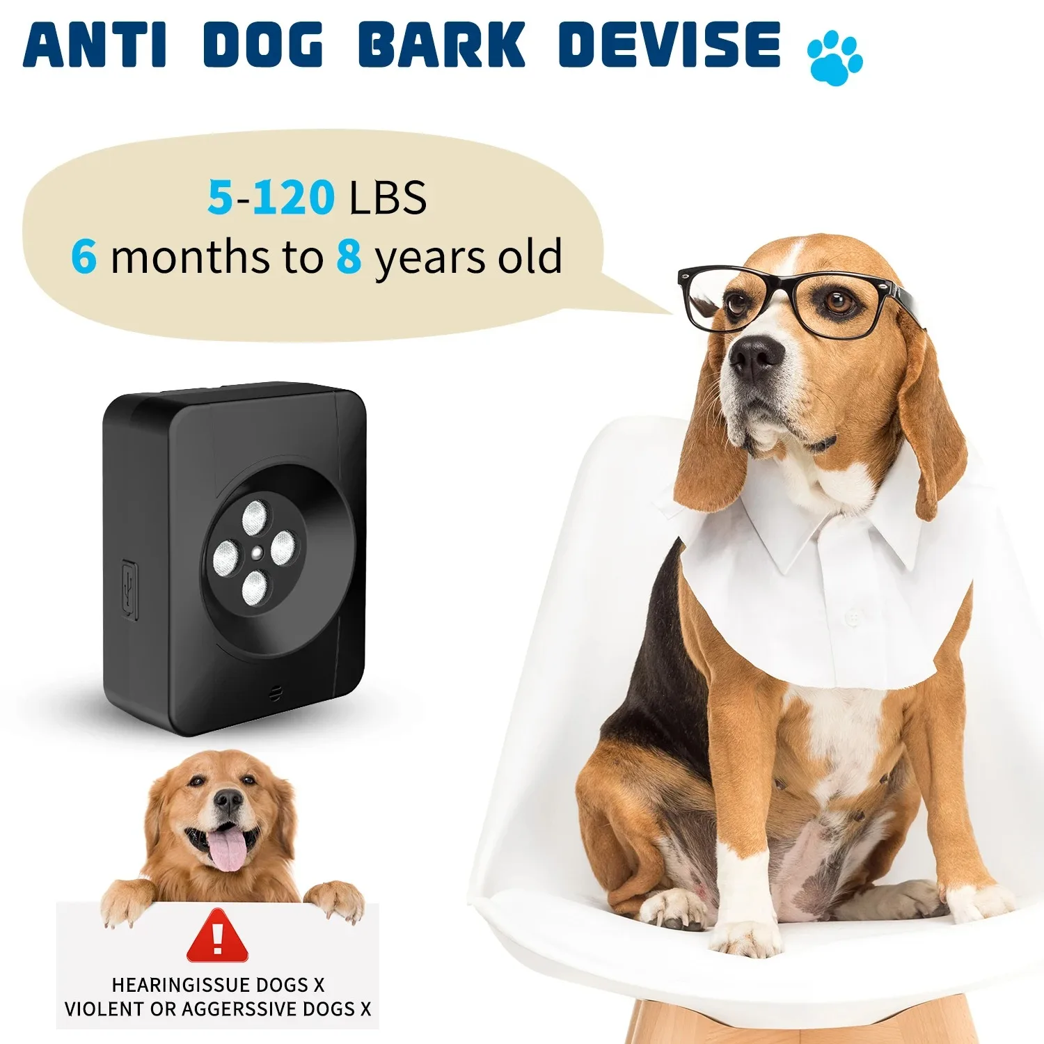 Anti Barking Device,Dog Barking Control Devices with 3 Modes,Rechargeable Ultrasonic Dog Barking Deterrent,Safe for Dog & People