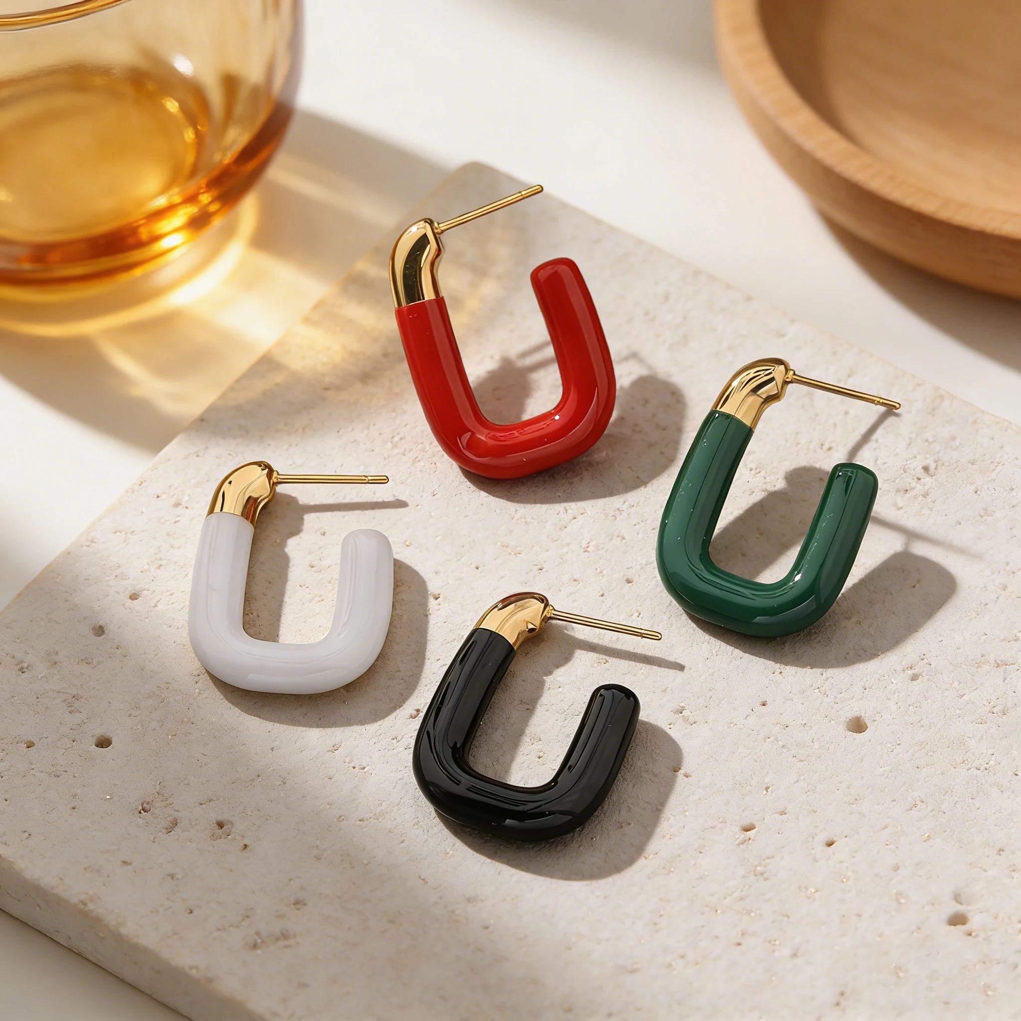 kissmoon Colorful Oil Dripping U-Shape Stainless Steel Gold Color Hoop Earrings for Women Trendy Accessory Party Daily Wear Gift