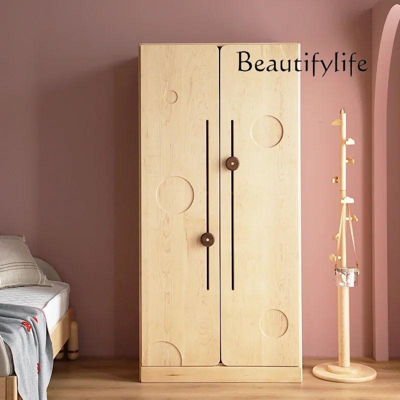 

vV All solid wood wardrobe Bedroom Double door storage Locker wardrobe North American hard maple small wardrobe