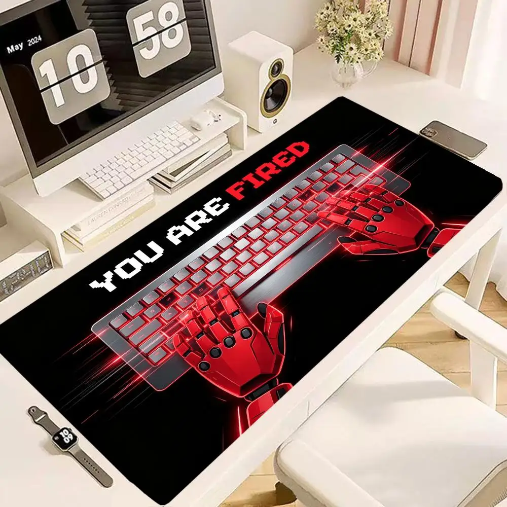 Funny Robot Hand Typing You Are Fired Humor Art mousepad Non‑Slip Natural Rubber table mat For laptop office desktop  games