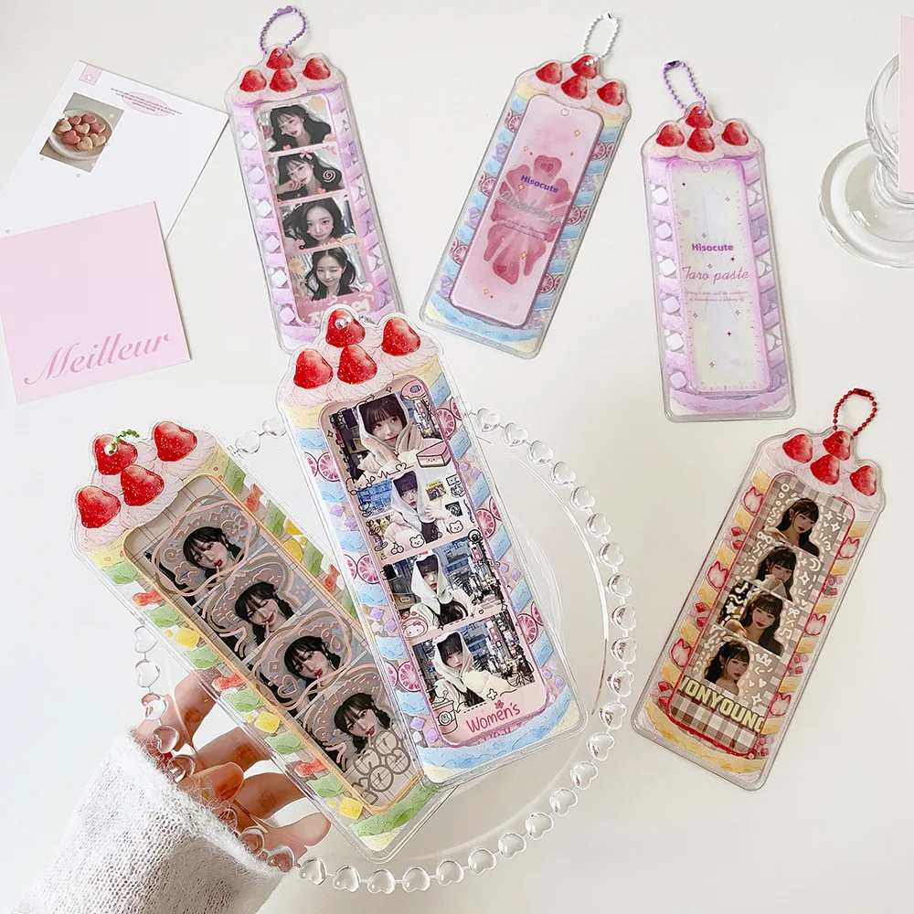 Cute Cartoon Strawberry Cake Transparent Life Four Grid Card Holder Student Kpop Four Grid Photobooth Pendant Card Pouch image 2