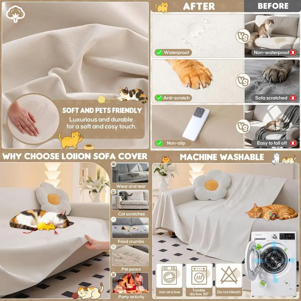 

Чехол для дивана, устойчивый к царапинам и шерсти животных, нескользящий, моющийся, защита для мебели, 150x71, бежевый