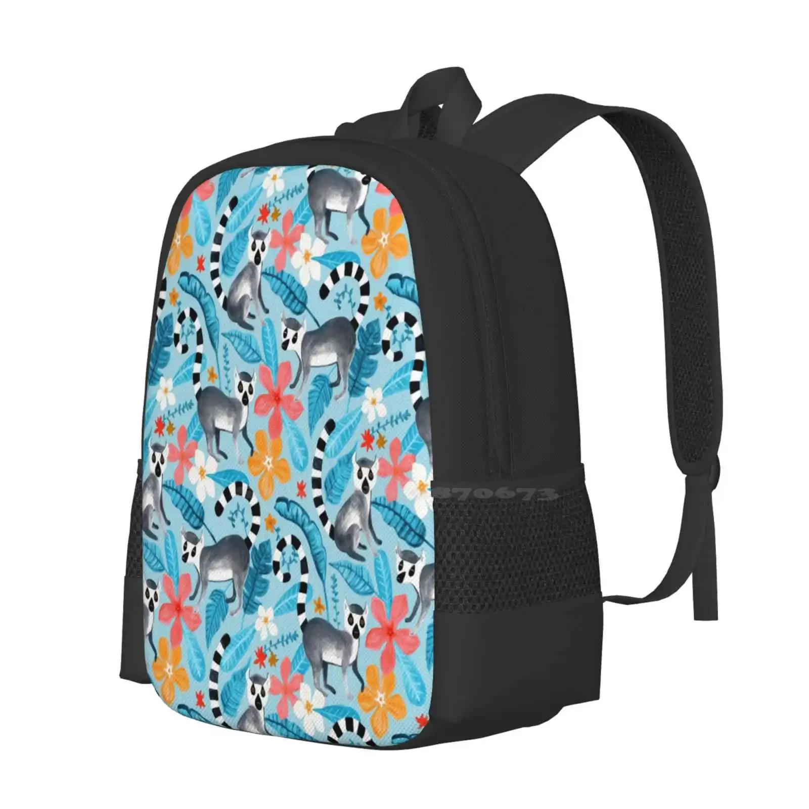 Gouache Lemur Land On Blue Large Capacity School Backpack Laptop Bags Lemur Pattern Gouache Lemurs Cute Lemurs Girly Lemurs