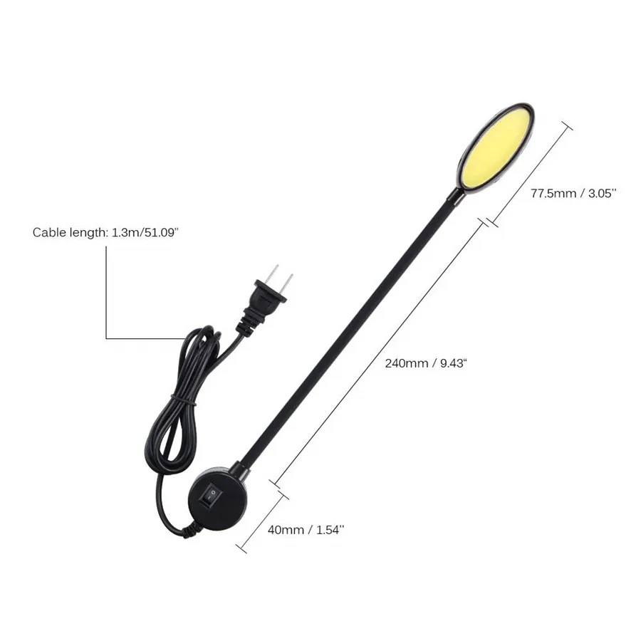 LED Sewing Light with Magnetic Base, Flexible Gooseneck, Night Work Lamp for Drill,Presses,Workbench, EU, US Plug, 8W COB