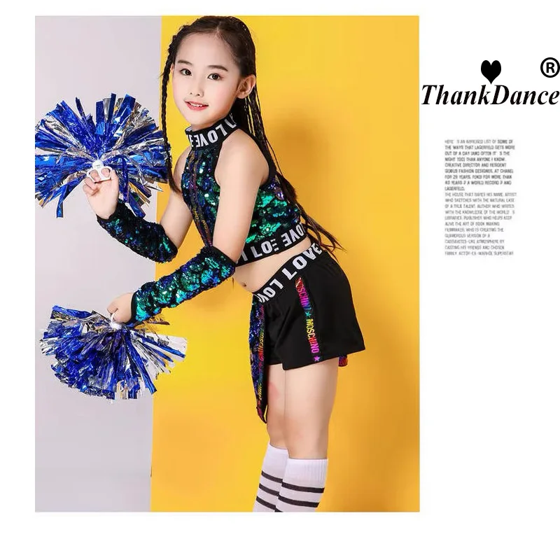 Costumi di danza jazz hip-hop per bambini per ragazze Street Modern Outfit Cheer Dance Costumi di performance sul palco Paillettes lucide