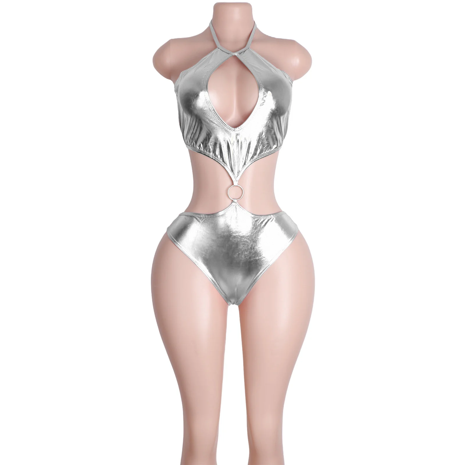2ピース パテントレザー Tバック メタル ストリッパー 衣装 エキゾチック ダンスウェア パフォーマンス クラブウェア ラインストーン ボディスーツ フェスティバル コスチューム