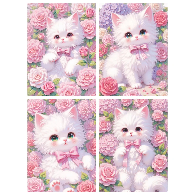 Rahmenloses 5D-Diamantmosaik Katze Tier Vollquadrat Rundstickerei Rosen-Kreuzstich-Malerei DIY Wohnzimmer Kunsthandwerk