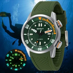 BERNY 20Bar Diver Orologio meccanico da uomo Miyota 8215 Zaffiro super luminoso Nuoto Orologio da polso da uomo automatico in silicone a carica automatica