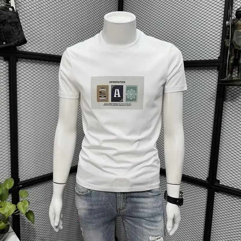 Summer Men\'s Cotton T-shirt Sportswear Korean High Street Short Sleeved Top High Quality O Neck Printed Tee Men Clothing 2024