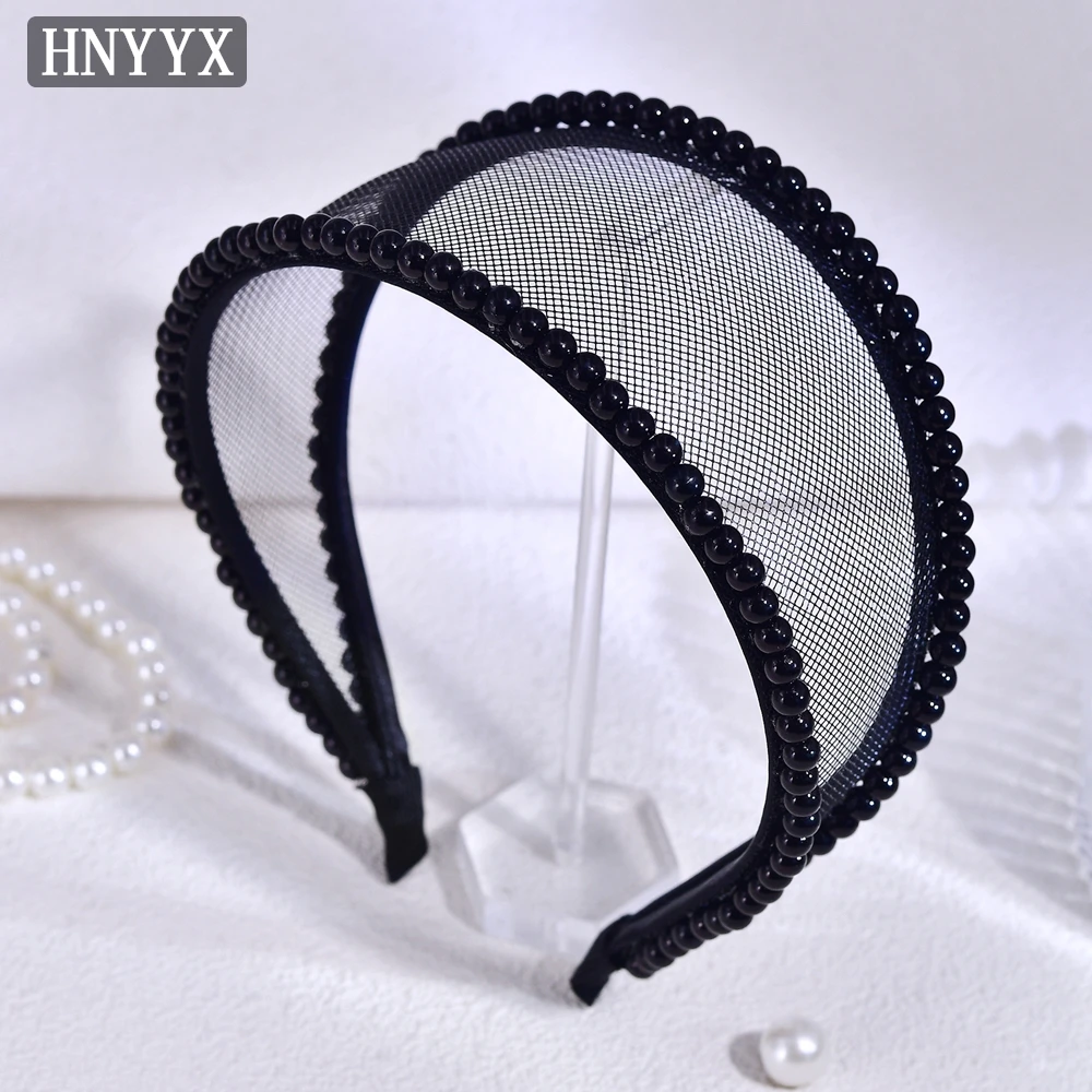 HNYYX Pearl minimalistyczne akcesoria do włosów czarna siatka codzienna opaska na głowę dla kobiet i dziewcząt imprezowa opaska na głowę biżuteria ślubna Tiara A264