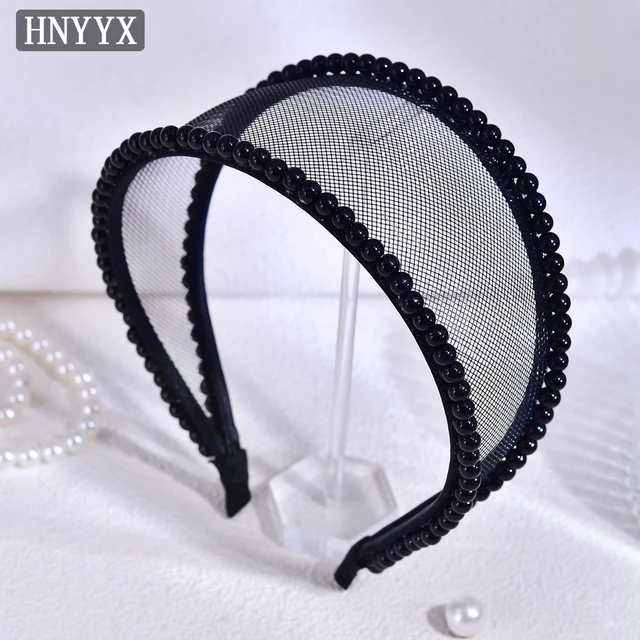 HNYYX Pearl minimalistyczne akcesoria do włosów czarna siatka codzienna opaska na głowę dla kobiet i dziewcząt imprezowa opaska na głowę biżuteria ślubna Tiara A264