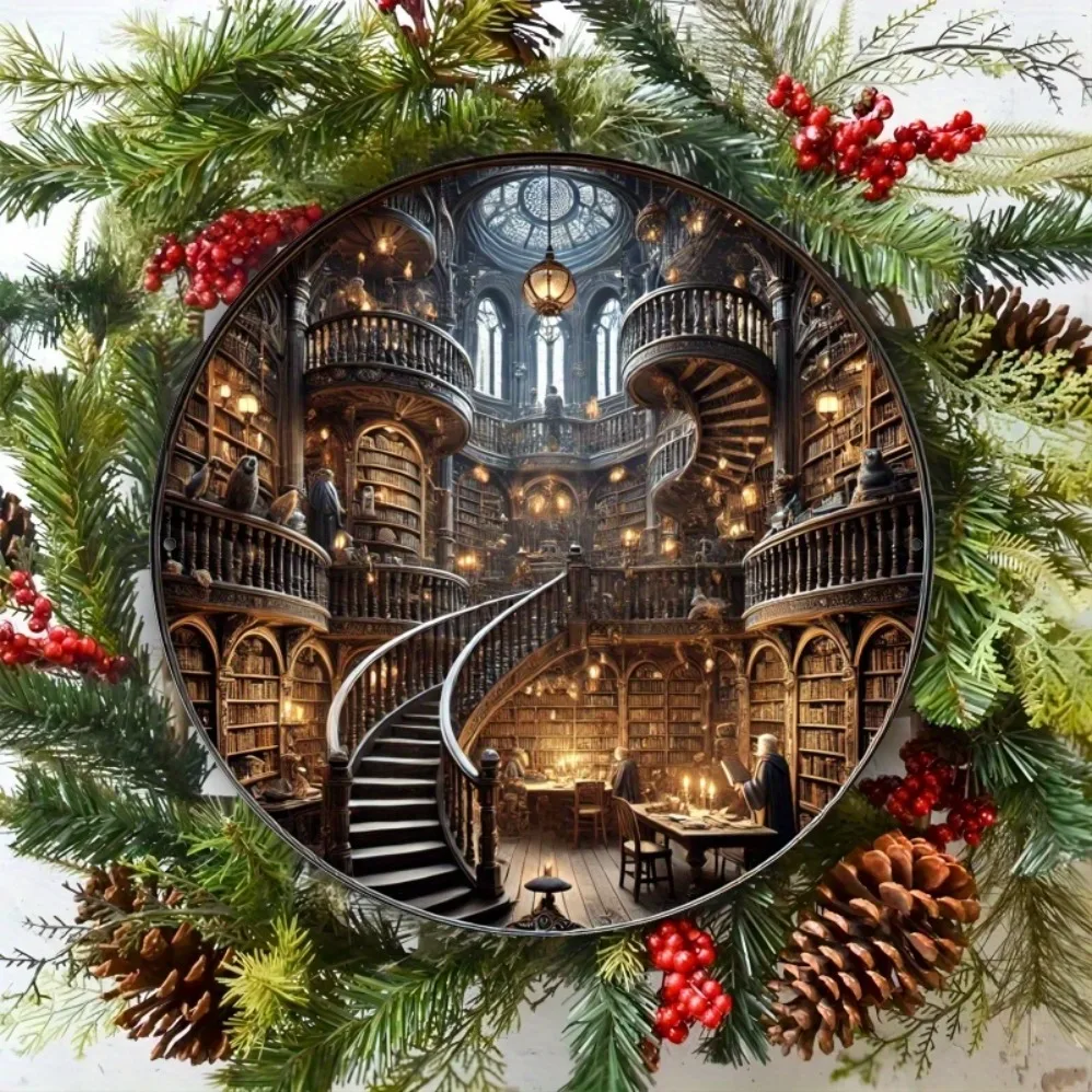 

2D Flat Enchanted Vintage Magic School Themed Round Aluminum Wall Art Bar, Cafe, Garage - Unique Gift for Friends , Room Decor