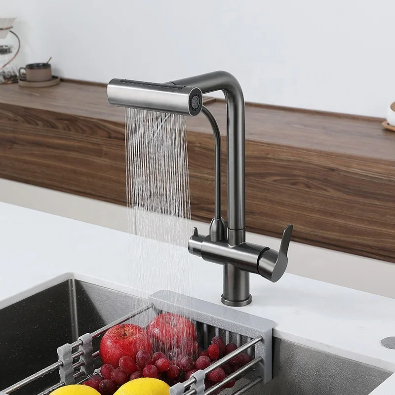 

YYHC-popular 304 stainless steel kitchen faucet with drinking water tap Dual Handle hot cold 4 mode pull out kitchen sinkFaucets