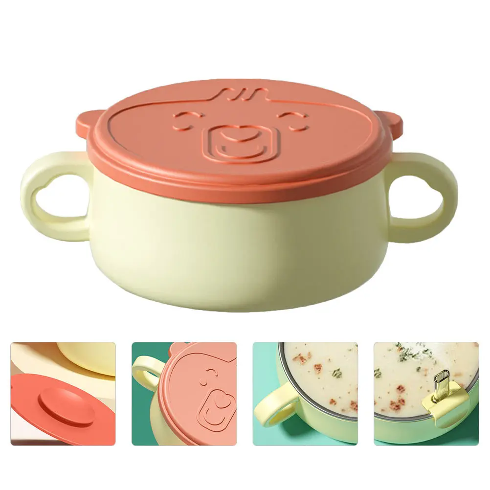 1 قطعة وعاء تناول الطعام للأطفال من الفولاذ المقاوم للصدأ تصميم قابل للفصل بمقبض مزدوج مانع للانزلاق مصاصة سفلية سهلة الوعاء