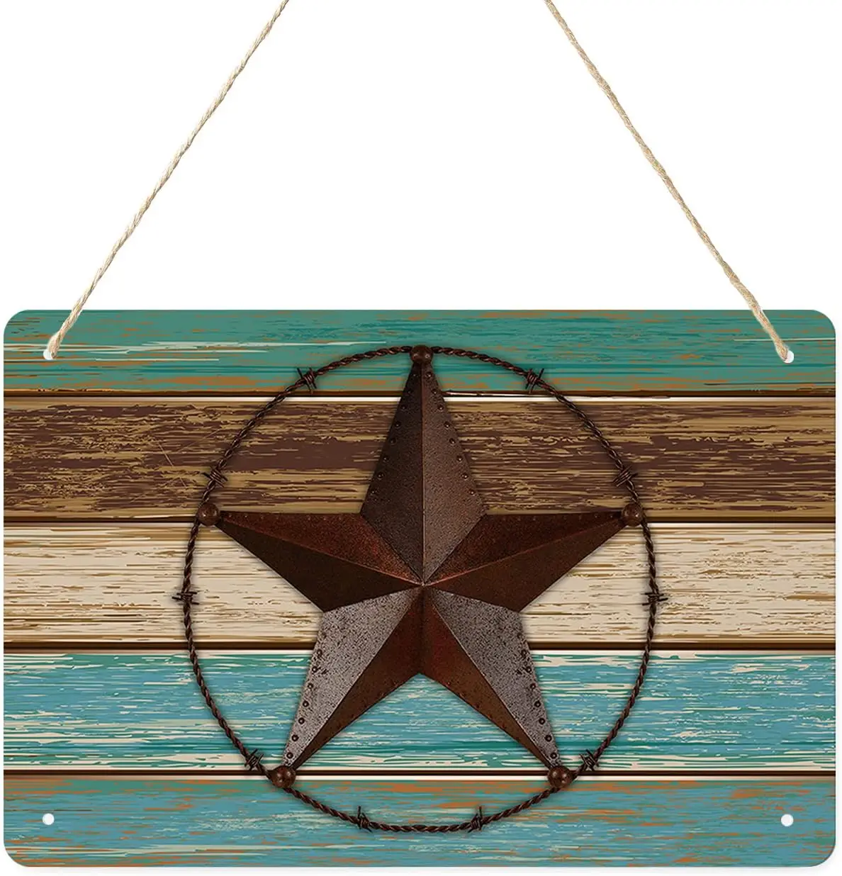 Metal Tin Sign Wall Art Decor Western Country Patriotic Star on Wood Board,Welcome Tin Signs for Home Office Kitchen Coffee sign