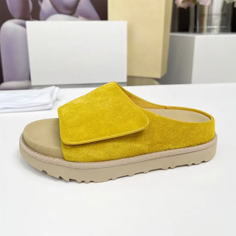 

Hot Selling Cow Suede Slippers For Woman Comfort Flat Shoes Women Outdoors Slides Thick Sole Peep Toe Slippers Women