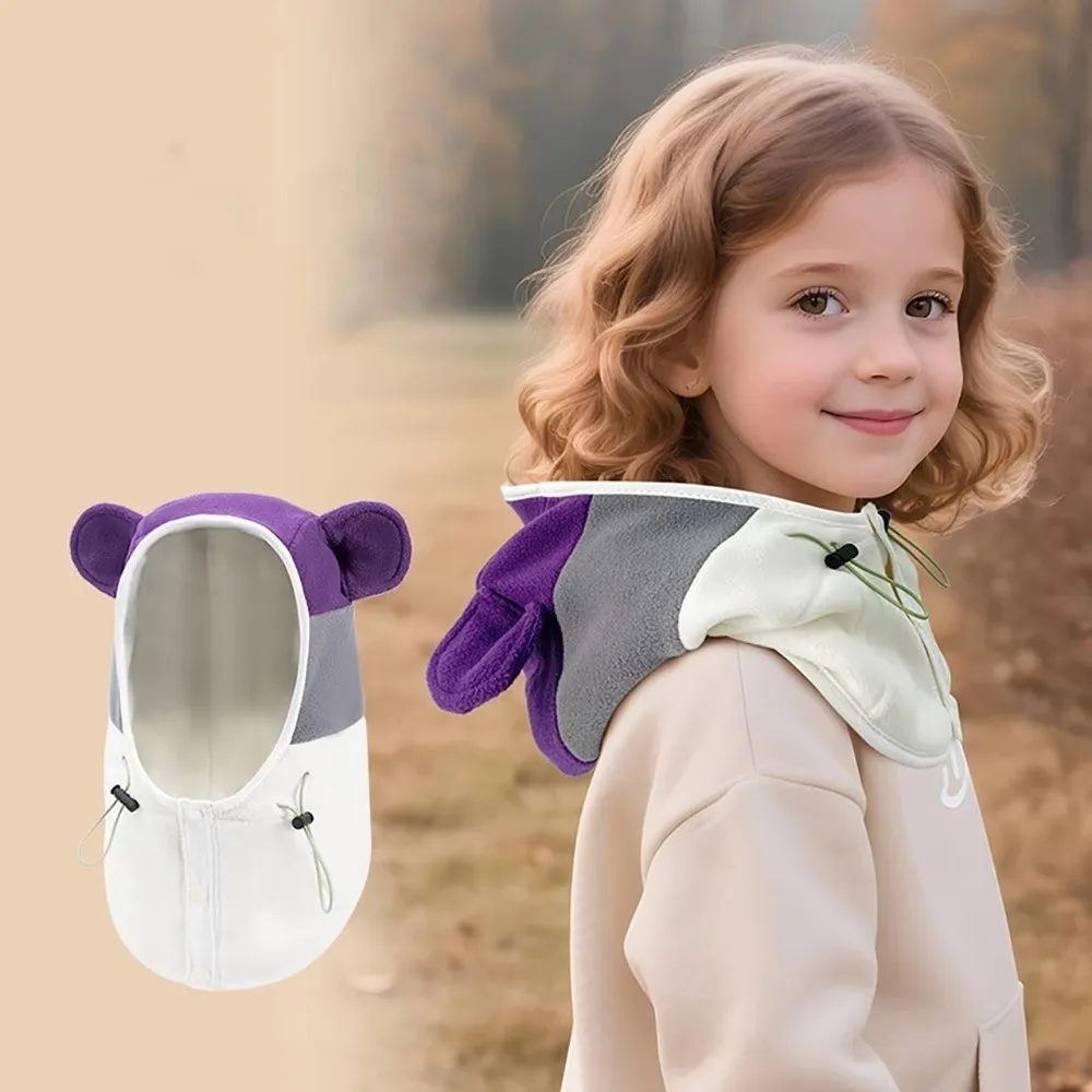 Topi Musim Dingin Anak Motif Telinga Beruang, Anti Angin, Penghangat, Set Balaclava Topi Syal Tebal Terpadu, Topi Beanie Syal untuk Luar Ruangan