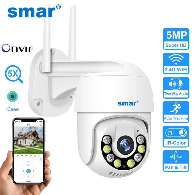 

SMAR 1080P Wireless Wifi IP Video Surveillance Camera Support ONVIF PTZ AI Human Detect P2P Audio Outdoor Security Protection