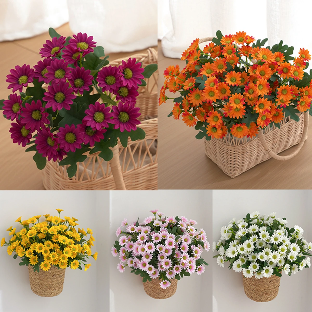 6 Stück Künstliche Blumen aus Seide, Gänseblümchen, Heimdekoration, Tischdekoration, Outdoor, Garten, Hochzeit, DIY, Brautstrauß, Hochwertige Requisiten – Detail 2