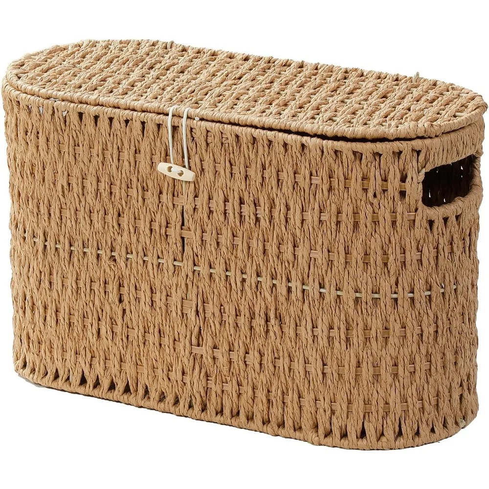 

Bathroom Storage Basket with Lid for Toilet Paper, Decorative Paper Rope Basket for Organizing and Holding 6 Large Rolls