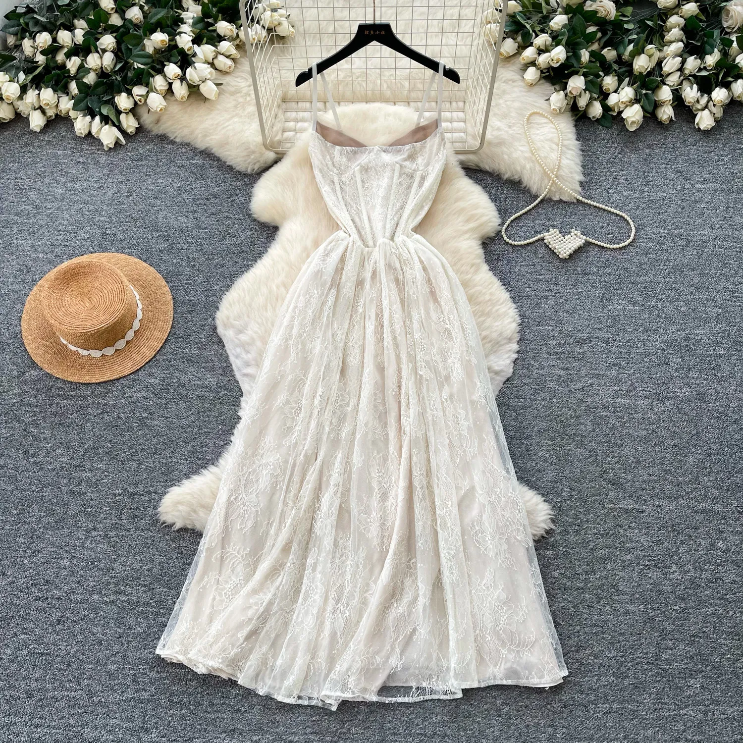 French Resort Style Sequin Spaghetti Strap Maxi Dress Summer Elegant High Waist Slim Long Dress for Women
