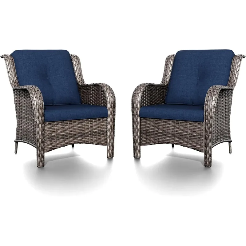 Outdoor Rattan Chair Rattan Patio Dining Chair Set of 2 PE Rattan Patio Chair with 4 Inch Seat Cushion