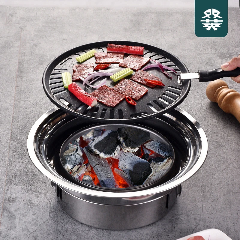 한국 숯불구이 그릴 Korean BBQ Grill Household Barbecue Oven Portable Non-Stick Barbecue Oven Outdoor Camp Charcoal Stove