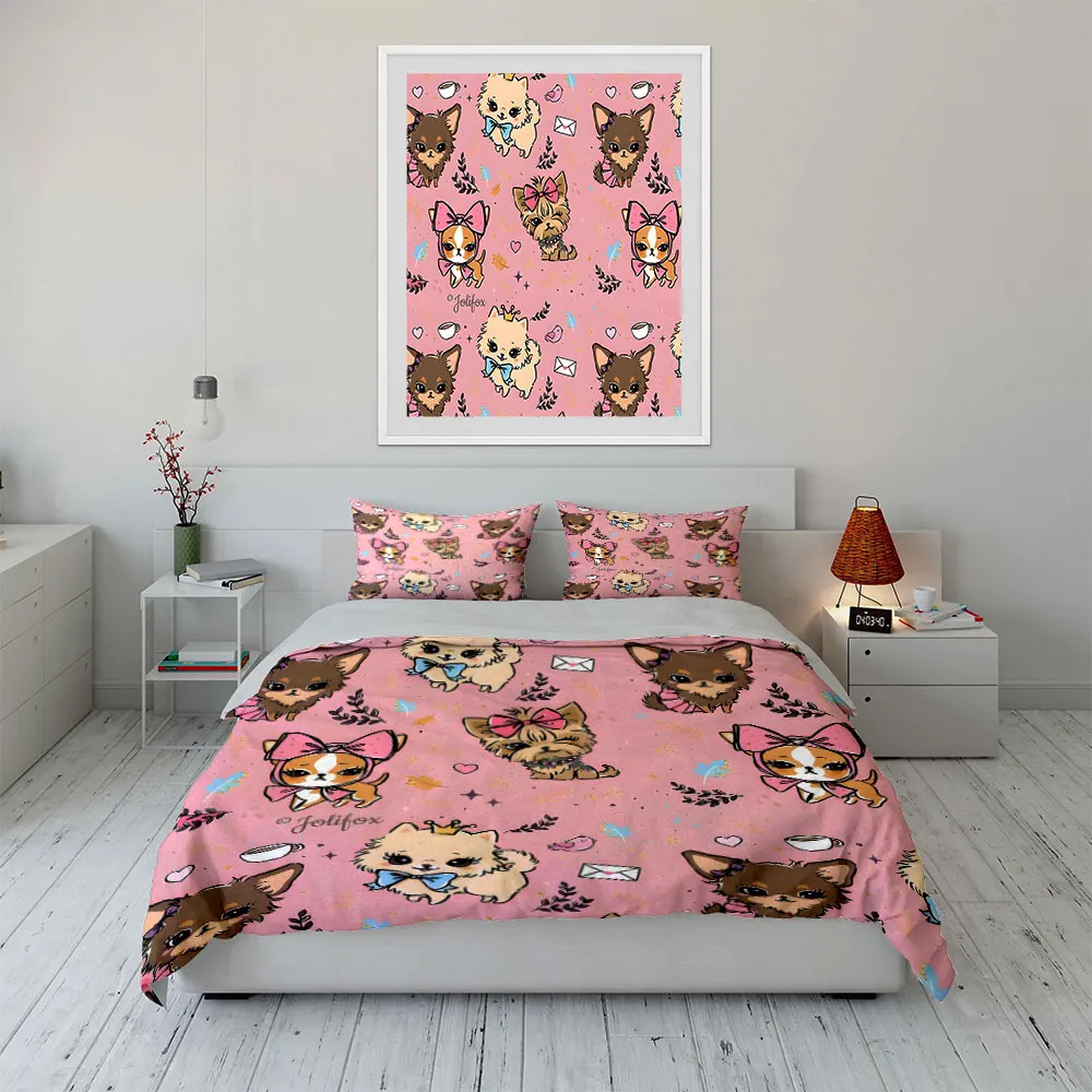 

"Cartoon Dogs Themed Gift Set" Multiple sizes kid's and adults' bedroom Exquisite 3PC bedding set, gift