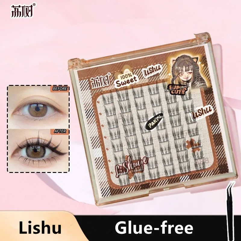 Lishu Glue-free False Eyelash Reusable Natural Thick Long Lashes Extension Manga Single Cluster Segmented Eyelashes