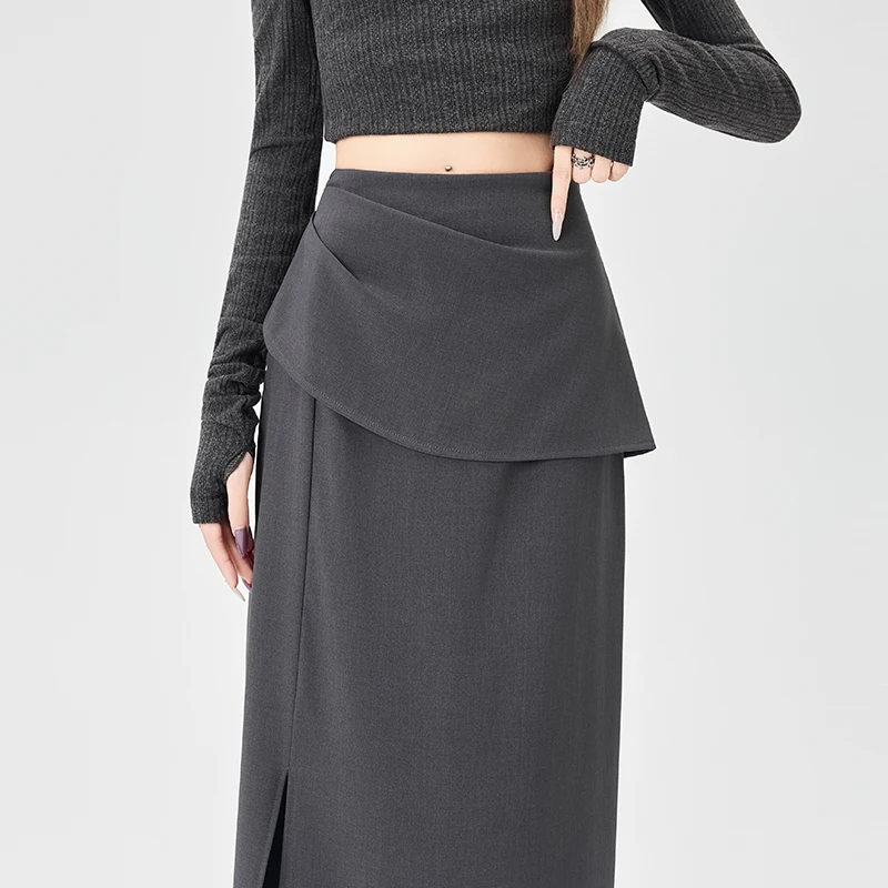 Autunno a vita alta elegante irregolare delle donne A-line Wrap Gonne 2025 nuovo ufficio coreano Split casual allentato gonne lunghe femminile