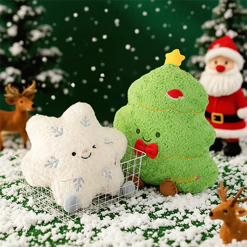 

Kawaii Plush Christmas Tree Doll Snowflake Pillow Sofa Living Room Decorative Cushion Bed Pillow Holiday Ornament Gift for Kids