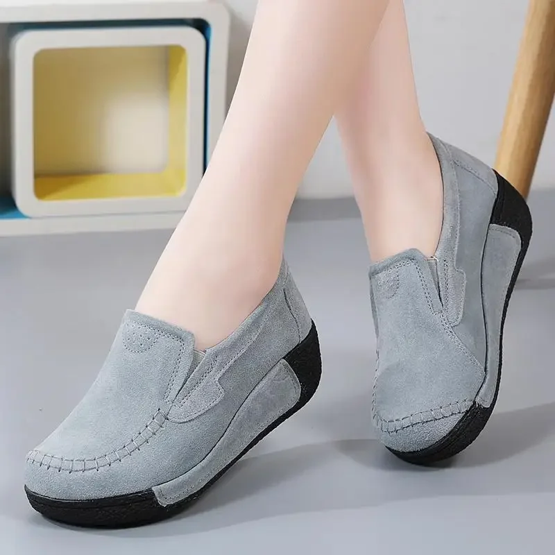 Mocassins de plataforma super macios e confortáveis para mulheres, couro genuíno fundo macio, mocassim de um pedal, tendão de carne, novo, primavera