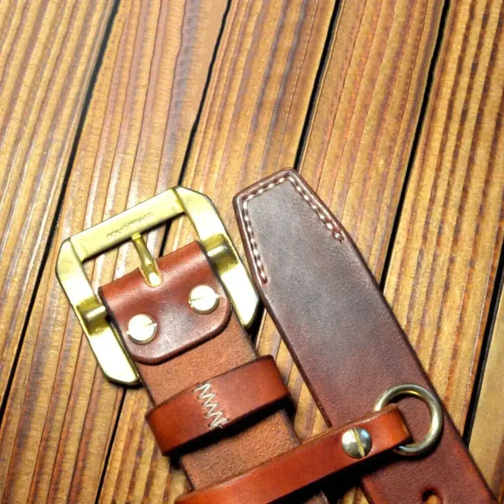 Handmade Thicken Saddle Leather Craft Genuine Cowhide Durable Belt with Brass Buckle 38mm Width Custom Made Belt