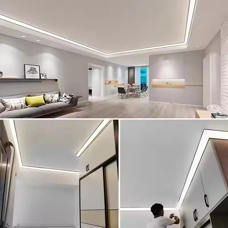 45도 경사형 LED 천장 알루미늄 프로파일 거실 침실 천장 벽 상단 코너 V형 하드 스트립 라이트 홈 데코