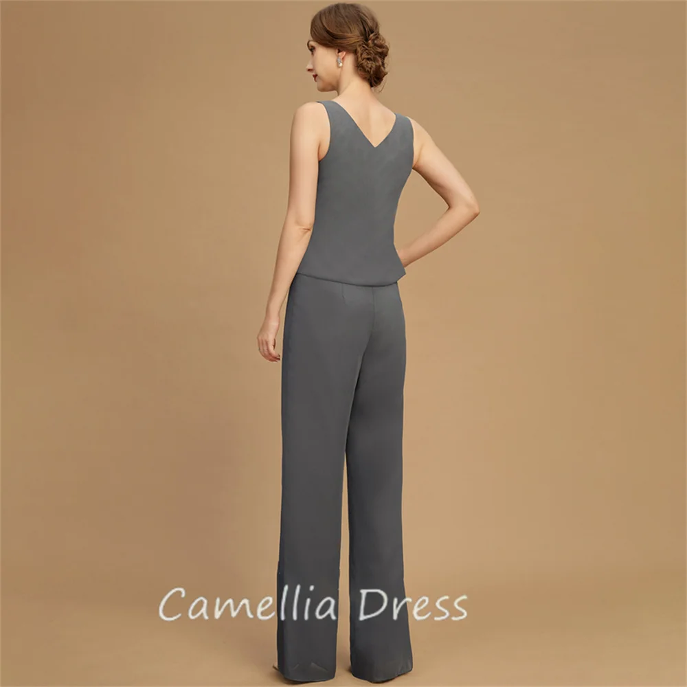 Nieuwe Ronde Hals Moeder Van De Bruid Jurk Jumpsuit Scheidt Vloer-Lengte Chiffon Jurken Formele Vestidos Mae Da Noiva Casamentos