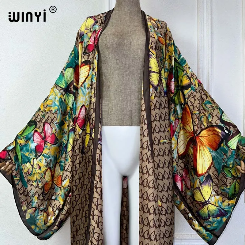 WINYI 2024 nowy letni nadruk BOHO okrycie plażowe afrykańskie sweter damski boho wakacje artystyczna odzież seksowne Kimono vestidos para mujer